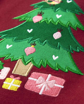 Girls Embroidered Christmas Tree Top - Ho Ho Ho