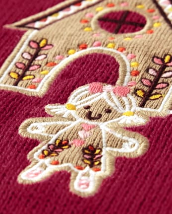 Girls Embroidered Gingerbread Peplum Sweater - Ho Ho Ho