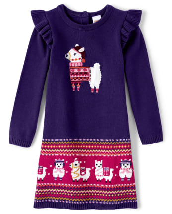 Girls Llama Sweater Dress - Little Llamas