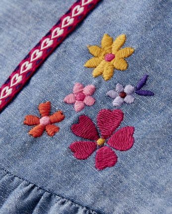 Girls Embroidered Floral Denim Skort - Little Llamas