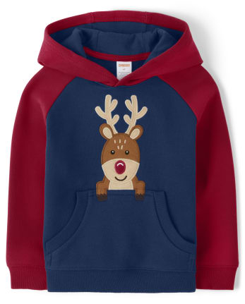 Boys Embroidered Reindeer Hoodie - Ho Ho Ho