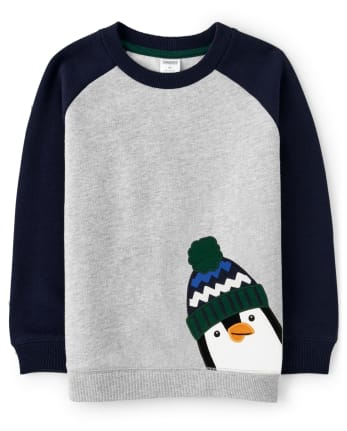 Boys Embroidered Penguin Sweatshirt - Polar Party