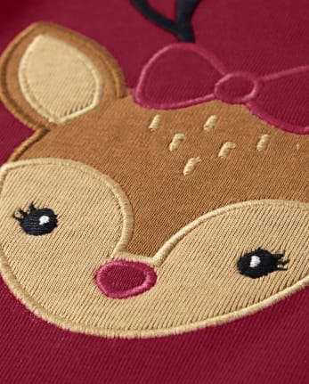 Girls Embroidered Reindeer Peplum Dress - Ho Ho Ho