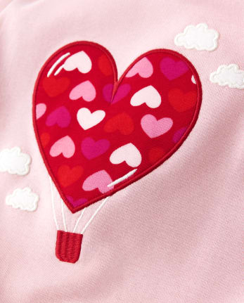 Girls Embroidered Hot Air Balloon Top - Valentine Cutie