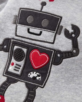 Boys Embroidered Robot Sweatshirt - Valentine Cutie