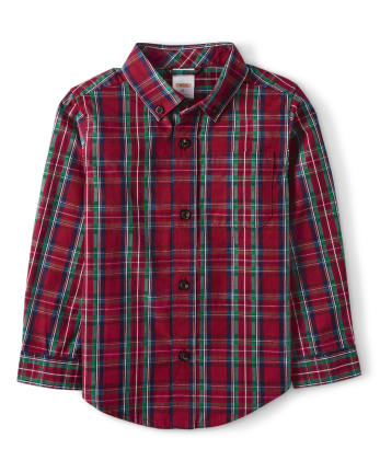 Boys Plaid Button Up Shirt - Family Celebrations Red
