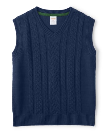 Boys Cable Knit Sweater Vest - Family Celebrations Green