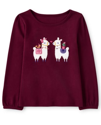 Girls Embroidered Llama Top - Little Llamas