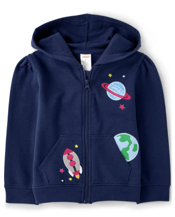 Girls Embroidered Planet Zip Up Hoodie - Comet Club