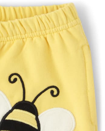 Shorts de abeja bordados para niñas - Busy Little Bee