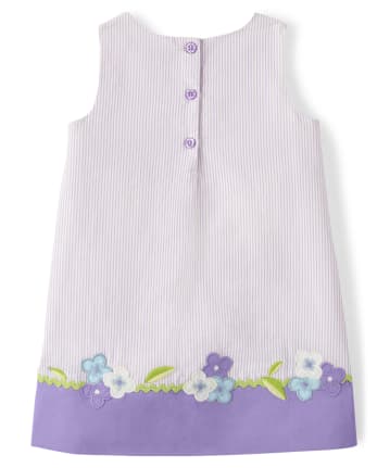 Vestido de seersucker con apliques de flores para niñas - Flores de primavera