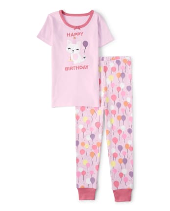 Girls Birthday Cat Snug Fit Cotton Pajamas - Gymmies