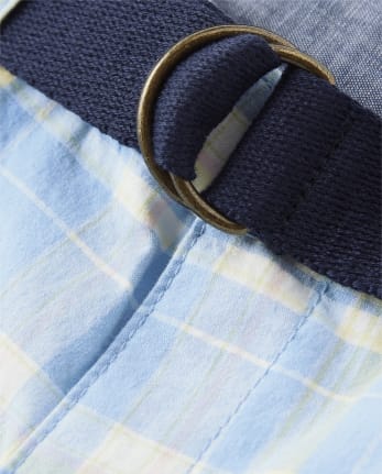 Boys Belted Plaid Chino Shorts - Spring Celebrations