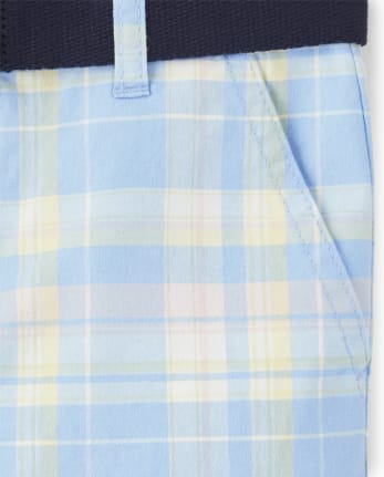 Boys Belted Plaid Chino Shorts - Spring Celebrations