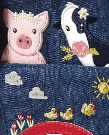 Girls Embroidered Tote Bag - Farming Friends