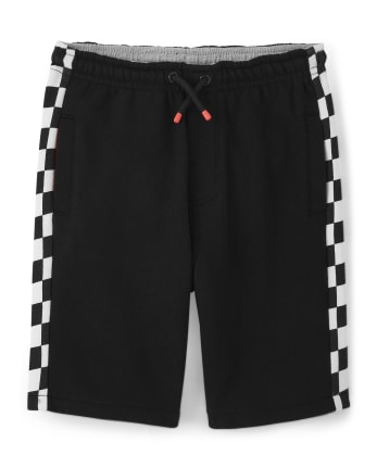 Boys Checkered Pull On Shorts - Start Your Engines