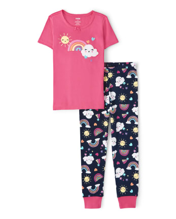 Girls Rainbow Cotton 2-Piece Pajamas - Gymmies
