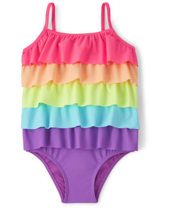 Girls Rainbow Tiered One Piece Swimsuit - Splish-Splash
