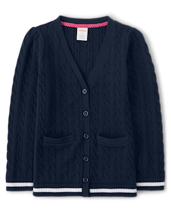 Girls Cable Knit Long Cardigan - Uniform