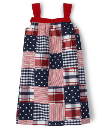 Girls Madras Patch Dress - American Cutie