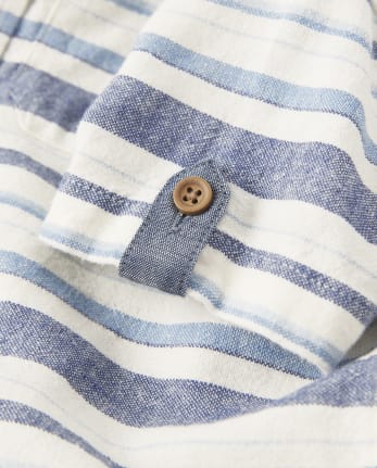 Boys Striped Button Up Top - Blue Skies