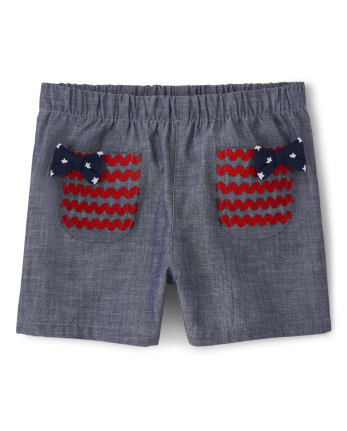 Girls Embroidered Chambray Shorts - American Cutie
