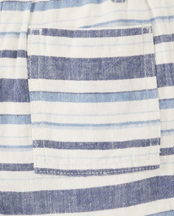Boys Striped Linen Pull On Shorts - Blue Skies