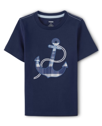 Boys Embroidered Anchor Top - Blue Skies