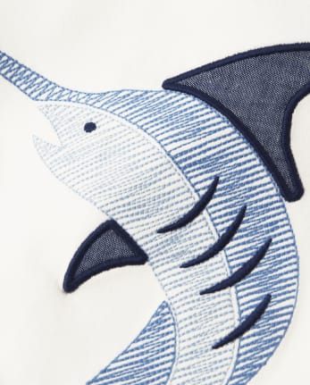 Boys Embroidered Swordfish Top - Blue Skies