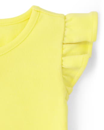 Girls Embroidered Lemon Flutter Top - Citrus & Sunshine