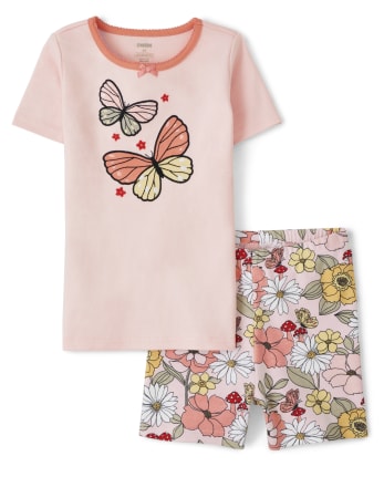 Girls Butterfly Cotton 2-Piece Pajamas - Gymmies