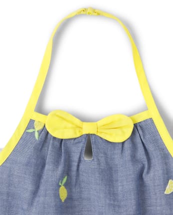 Girls Embroidered Lemon Halter Top - Citrus & Sunshine