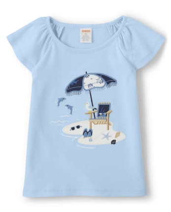 Girls Embroidered Beach Top - Blue Skies