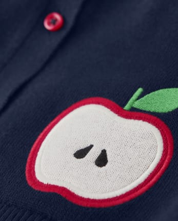Girls Embroidered Apple Cardigan - Head of the Class