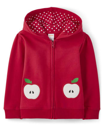 Girls Long Sleeve Embroidered Apple Zip Up Hoodie - Head of the