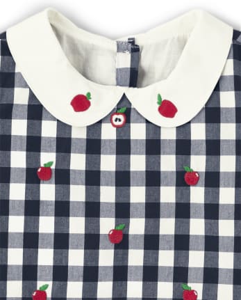 Girls Short Sleeve Gingham Apple Print Peter Pan Top - Head
