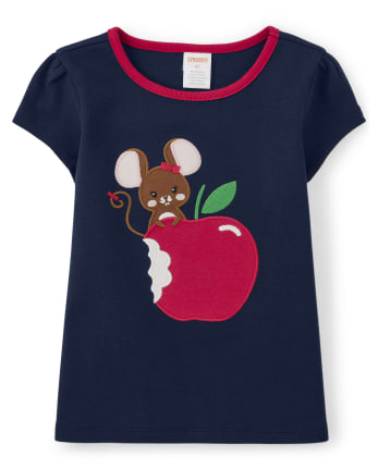 Girls Embroidered Mouse Top - Head of the Class
