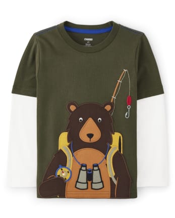 Boys Embroidered Bear Layered Top - S'more Fun