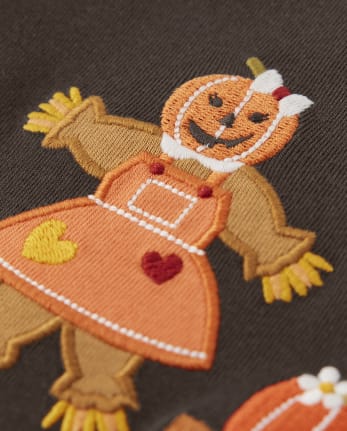 Girls Embroidered Fall Scene Top - Perfect Pumpkin