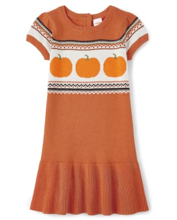 Girls Pumpkin Fairisle Dress - Perfect Pumpkin