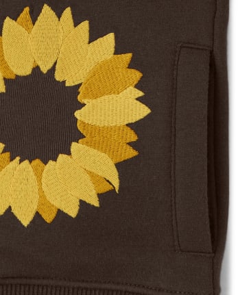 Girls Embroidered Sunflower Hoodie - Autumn Harvest