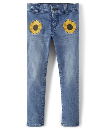 Girls Sunflower Denim Pants - Autumn Harvest