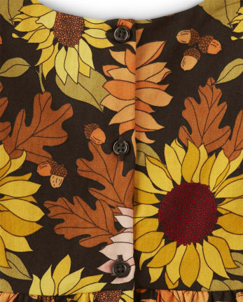 Girls Tiered Sunflower Dress - Autumn Harvest