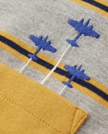 Boys Striped Airplane Pocket Top - Aviator School