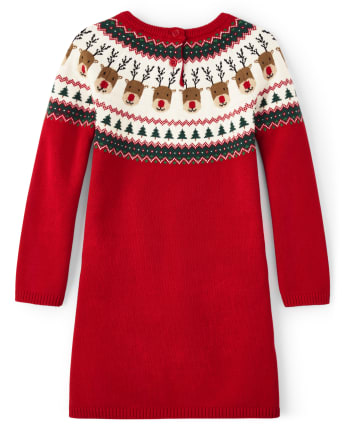 Girls Reindeer Fairisle Dress - Holiday Express