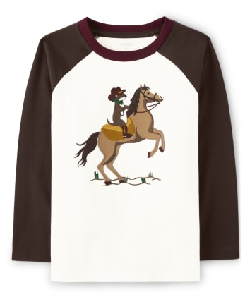 Camiseta Raglan de Caballo Bordado para Niños - Feria del Condado