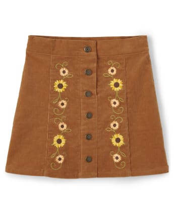 Girls Sunflower Corduroy Skirt - Autumn Harvest