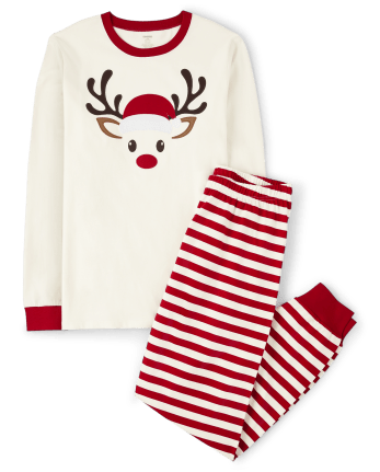 Pijama de 2 piezas de algodón con renos familiares a juego unisex para adultos - Gymmies