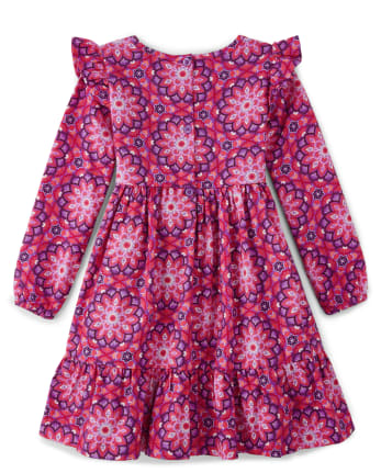 Girls Mandala Ruffle Dress - Spice Market