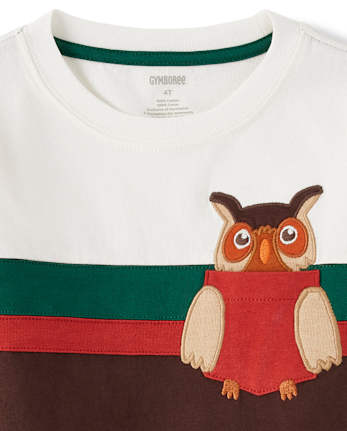 Top de niño con bordado de búho - Cosecha de otoño